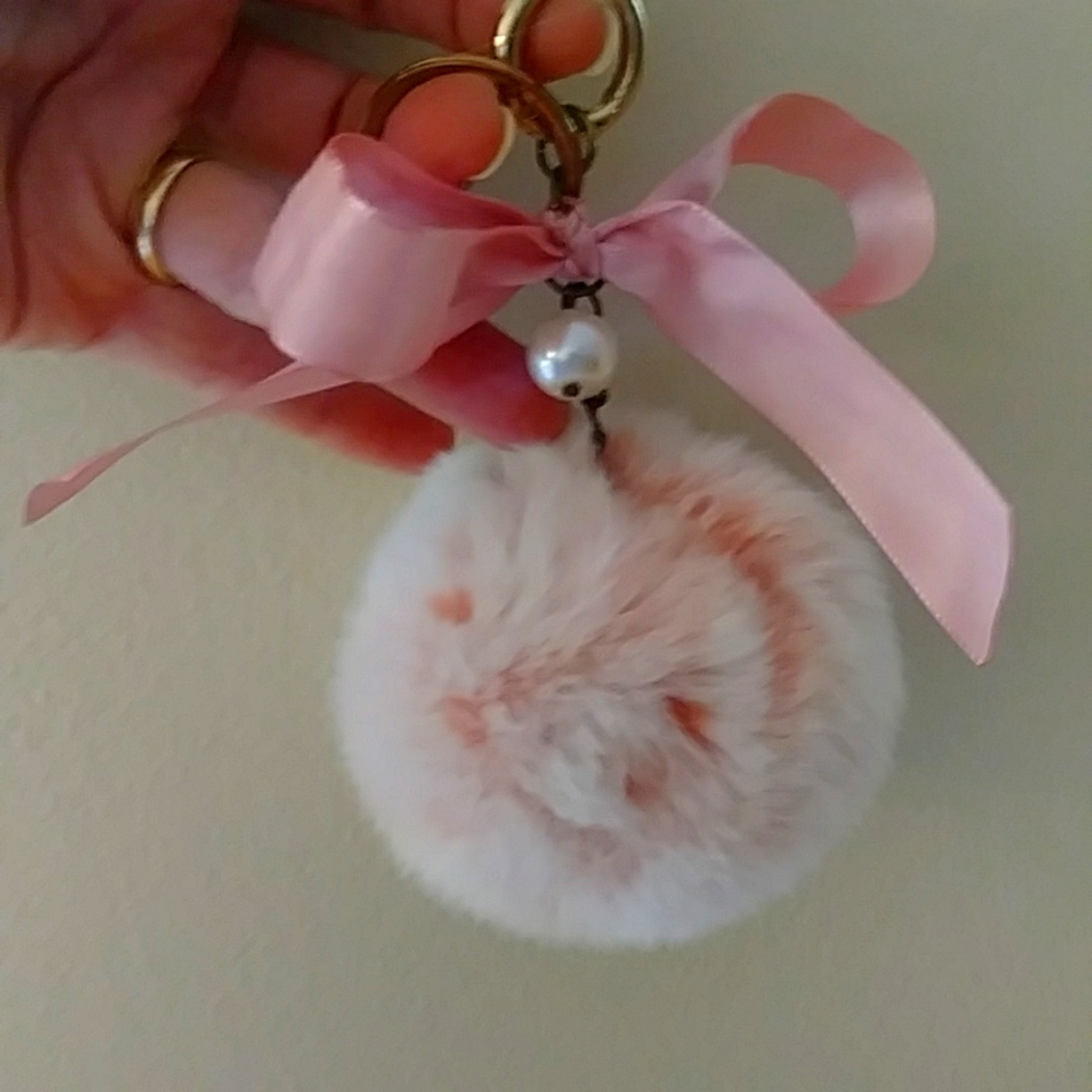 Genuine Pink fur pompom keychain bag charm